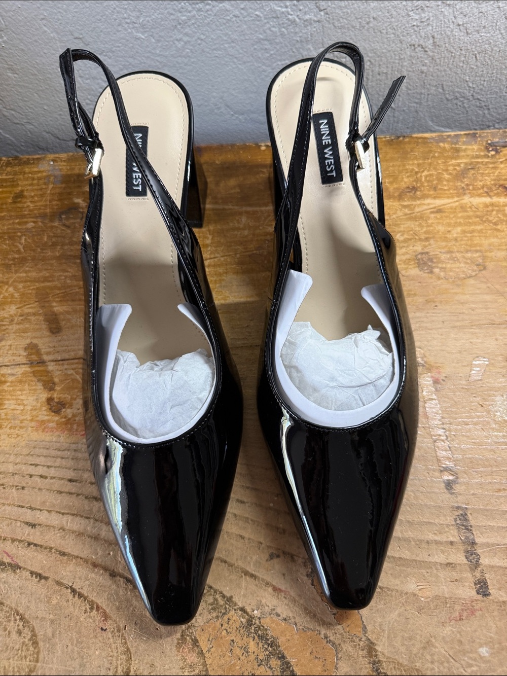 Nine West Black patent leather sling back shoes, size 11 New